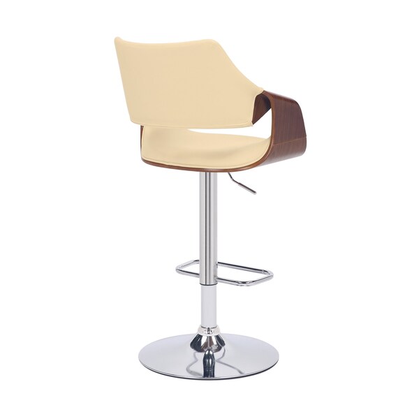 Armen Living Aspen Adjustable Swivel Cream Faux Leather and Walnut Wood Bar Stool with Chrome Base - LCASBAWACR
