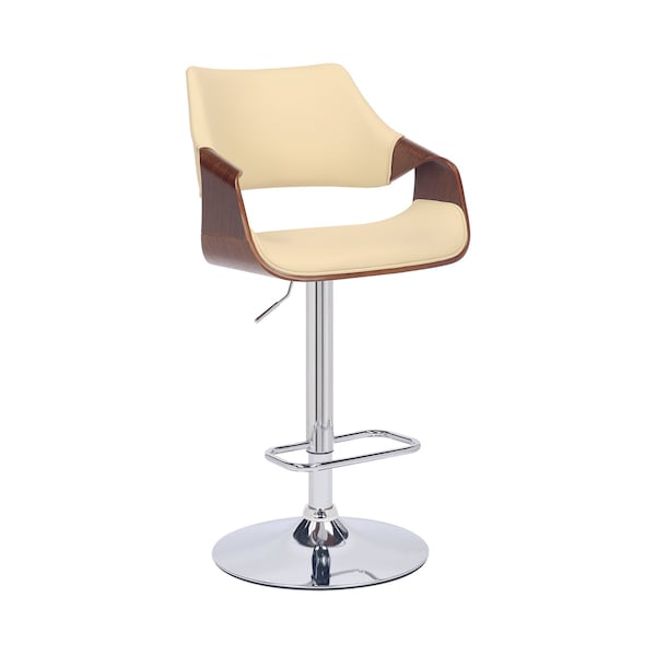 Armen Living Aspen Adjustable Swivel Cream Faux Leather and Walnut Wood Bar Stool with Chrome Base - LCASBAWACR