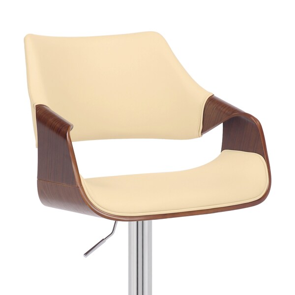 Armen Living Aspen Adjustable Swivel Cream Faux Leather and Walnut Wood Bar Stool with Chrome Base - LCASBAWACR