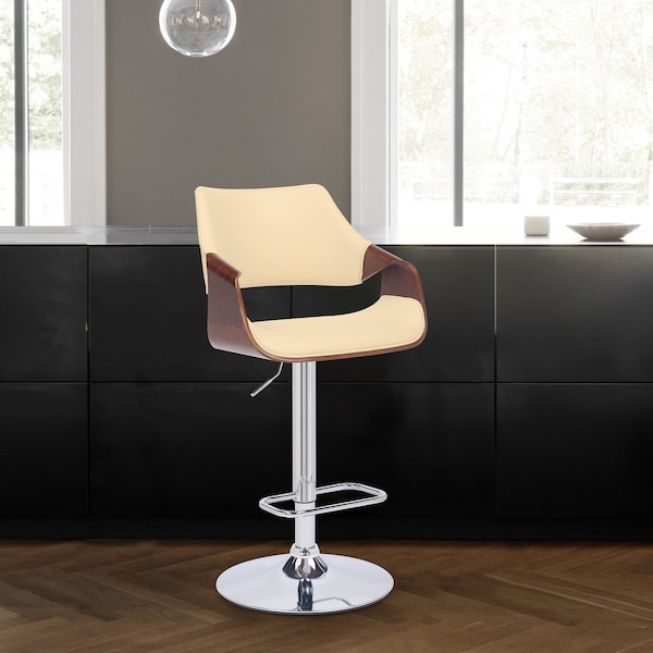 Armen Living Aspen Adjustable Swivel Cream Faux Leather and Walnut Wood Bar Stool with Chrome Base - LCASBAWACR