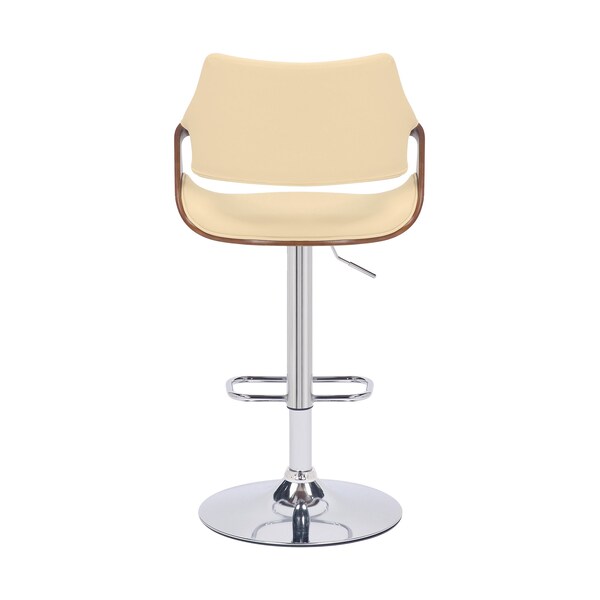 Armen Living Aspen Adjustable Swivel Cream Faux Leather and Walnut Wood Bar Stool with Chrome Base - LCASBAWACR