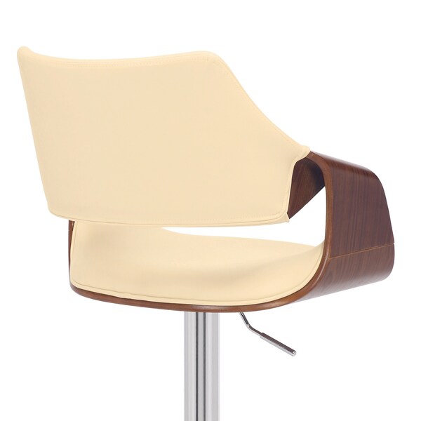 Armen Living Aspen Adjustable Swivel Cream Faux Leather and Walnut Wood Bar Stool with Chrome Base - LCASBAWACR