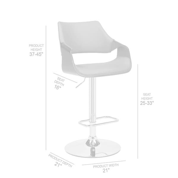 Armen Living Aspen Adjustable Swivel Cream Faux Leather and Walnut Wood Bar Stool with Chrome Base - LCASBAWACR