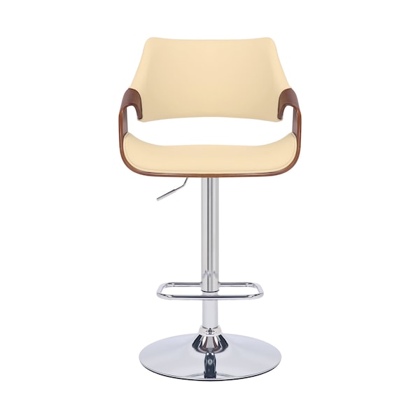 Armen Living Aspen Adjustable Swivel Cream Faux Leather and Walnut Wood Bar Stool with Chrome Base - LCASBAWACR