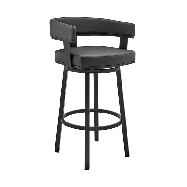 Armen Living Cohen 30" Bar Height Swivel Bar Stool in Black Finish and Black Faux Leather - 721535761937