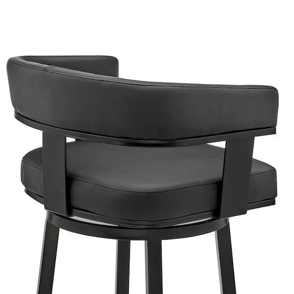 Armen Living Cohen 30" Bar Height Swivel Bar Stool in Black Finish and Black Faux Leather - 721535761937
