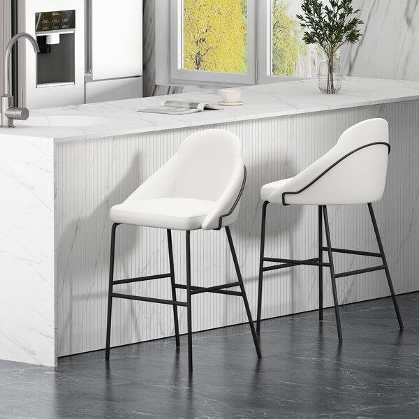 Manhattan Comfort Gracie Barstool in White and Black - Set of 2 - 2-BS022-BWH