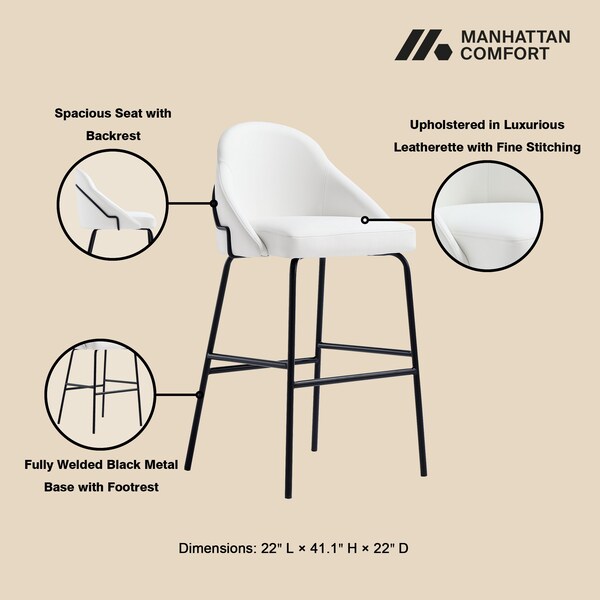Manhattan Comfort Gracie Barstool in White and Black - Set of 2 - 2-BS022-BWH