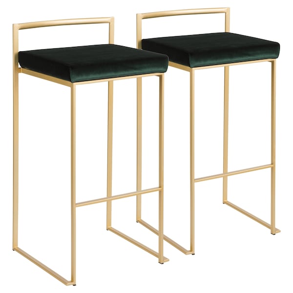 Lumisource Fuji Stackable Barstool in Gold with Green Velvet Cushion, PK 2 - B30-FUJI AUVGN2