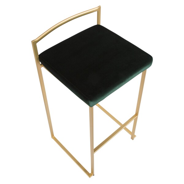 Lumisource Fuji Stackable Barstool in Gold with Green Velvet Cushion, PK 2 - B30-FUJI AUVGN2