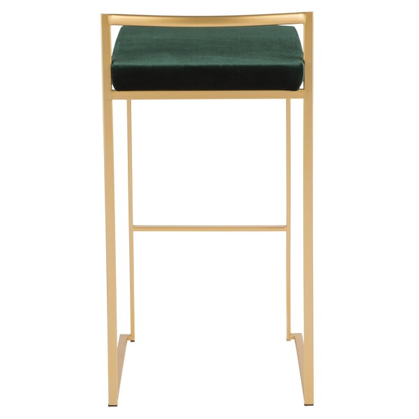 Lumisource Fuji Stackable Barstool in Gold with Green Velvet Cushion, PK 2 - B30-FUJI AUVGN2