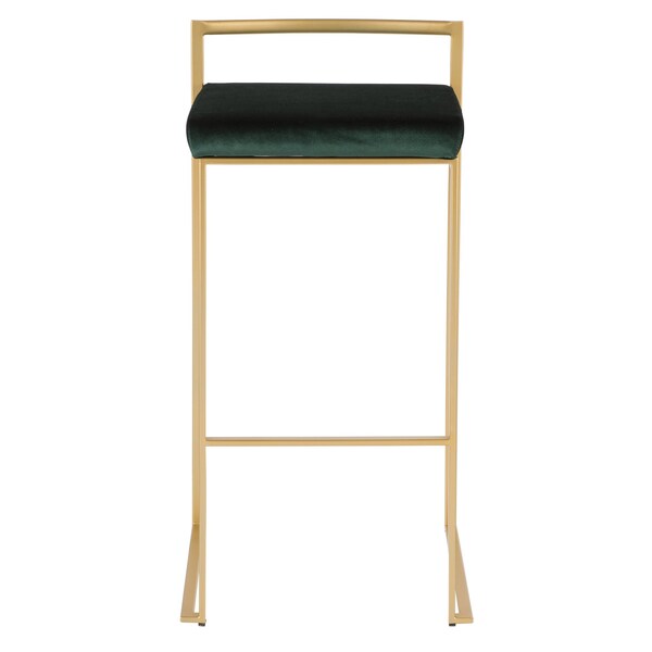 Lumisource Fuji Stackable Barstool in Gold with Green Velvet Cushion, PK 2 - B30-FUJI AUVGN2