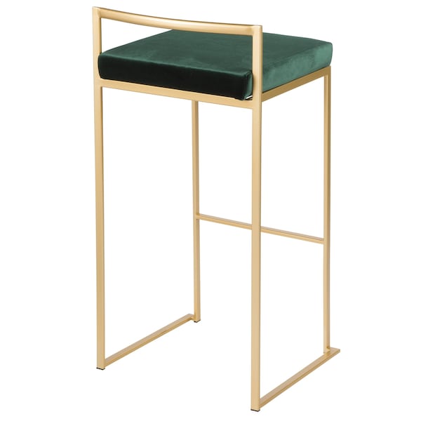Lumisource Fuji Stackable Barstool in Gold with Green Velvet Cushion, PK 2 - B30-FUJI AUVGN2