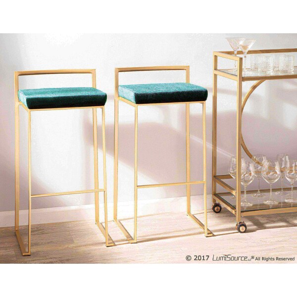 Lumisource Fuji Stackable Barstool in Gold with Green Velvet Cushion, PK 2 - B30-FUJI AUVGN2