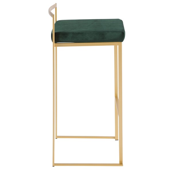 Lumisource Fuji Stackable Barstool in Gold with Green Velvet Cushion, PK 2 - B30-FUJI AUVGN2