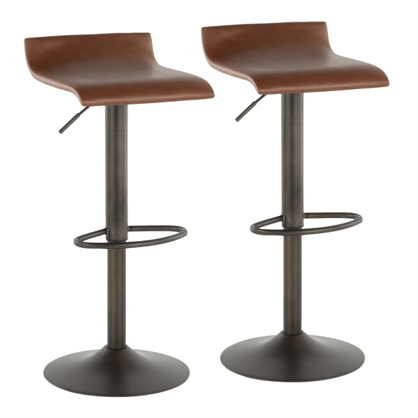 Lumisource Ale Barstool in Antique Metal and Brown Faux Leather, PK 2 - BS-ALE AN+MBN2