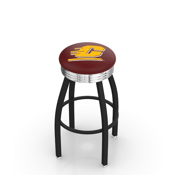 Holland Bar Stool Co 25" Blk Wrinkle Central Michigan Swivel Bar Stool, Chrome Ring - L8B3C25CENMIC
