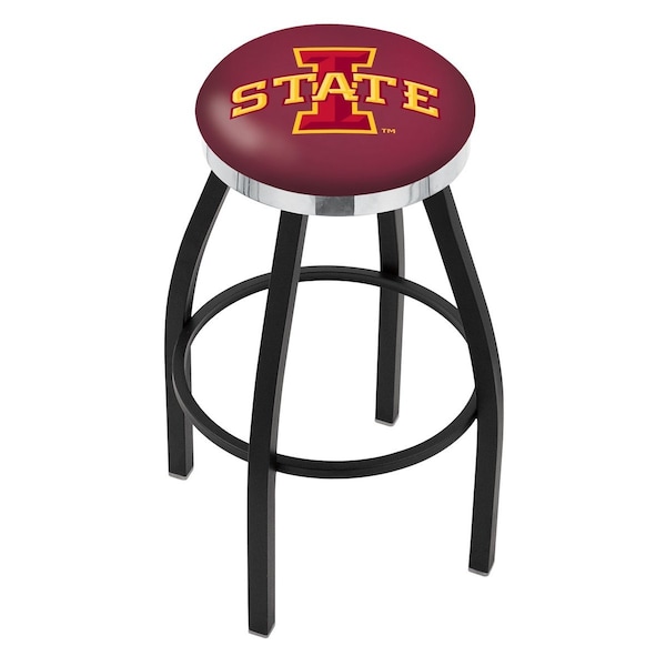 Holland Bar Stool Co 30" Blk Wrinkle Iowa State Swivel Bar Stool, Chrome Ring - L8B2C30IOWAST