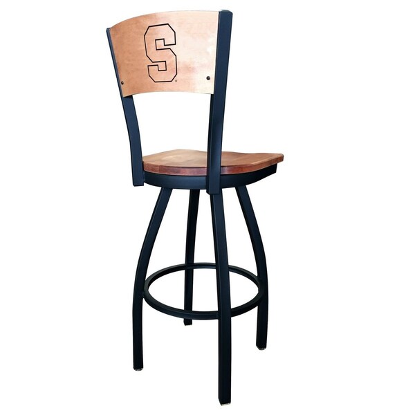 Holland Bar Stool Co 30" Blk Wrinkle Syracuse Swivel Bar Stool, Laser Engraved Back - L03830BWMEDMPLASYRCSEMEDMPL