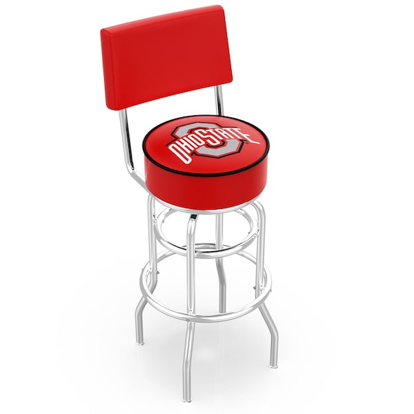 Holland Bar Stool Co 30" Chrome 2-Ring Ohio State Swivel Bar Stool, Back - L7C430OHIOST