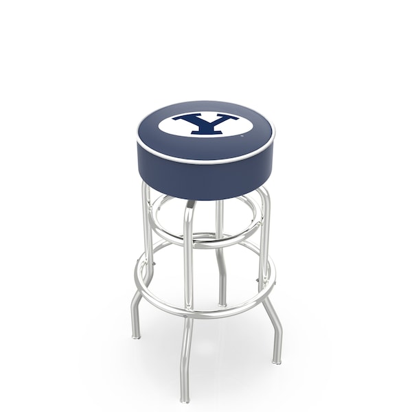 Holland Bar Stool Co 25" Brigham Young Cushion Seat, 2-Ring Chrome Swivel Bar Stool - L7C125BRIGYN