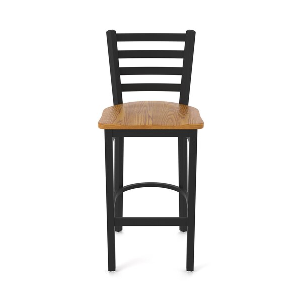 Holland Bar Stool Co 30" Stationary Bar Stool, Black Wrinkle, Med Oak Seat - 40030BWMEDOAK