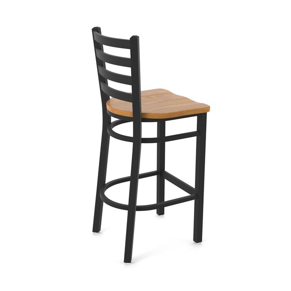 Holland Bar Stool Co 30" Stationary Bar Stool, Black Wrinkle, Med Oak Seat - 40030BWMEDOAK
