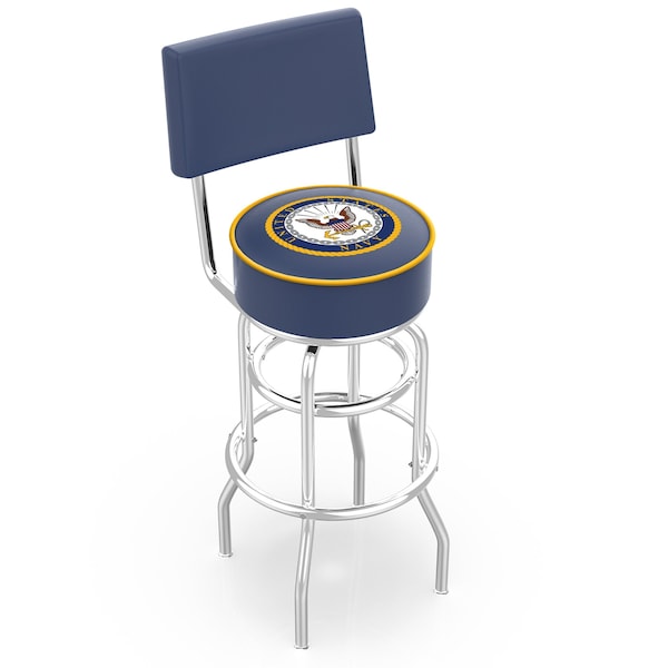 Holland Bar Stool Co 30" Chrome 2-Ring U.S. Navy Swivel Bar Stool, Back - L7C430NAVY