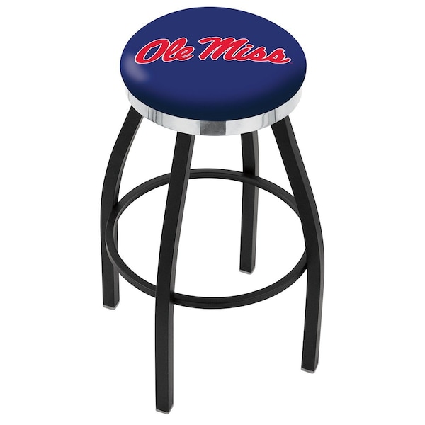 Holland Bar Stool Co 25" Blk Wrinkle Ole' Miss Swivel Bar Stool, Chrome Ring - L8B2C25MSSPPU