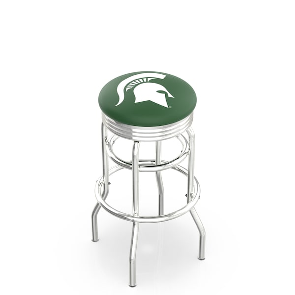 Holland Bar Stool Co 25" Chrome 2-Ring Michigan State Swivel Bar Stool, Accent Ring - L7C3C25MICHST