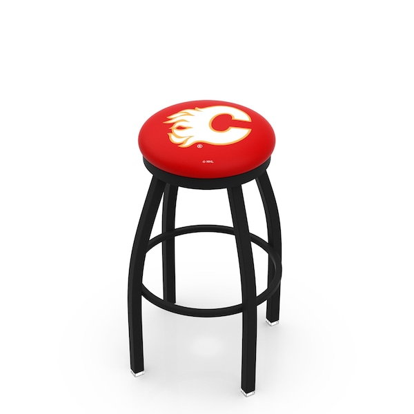 Holland Bar Stool Co 25" Blk Wrinkle Calgary Flames Swivel Bar Stool, Accent Ring - L8B2B25CALFLA