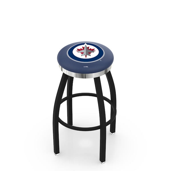 Holland Bar Stool Co 30" Blk Wrinkle Winnipeg Jets Swivel Bar Stool, Chrome Ring - L8B2C30WINJET
