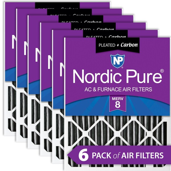 Nordic Pure 20x24x4 Plus Carbon Pleated Air Filter, High Capacity, MERV 8, 6 PK - 20X24X4PM8C-6