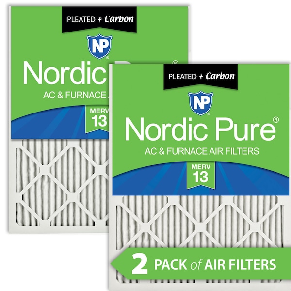 Nordic Pure 8x20x1 Plus Carbon Pleated Air Filter, High Capacity, MERV 13, 2 PK - 8X20X1M13+C-2