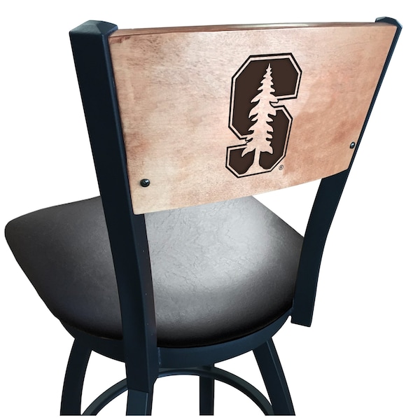 Holland Bar Stool Co 30" Blk Wrinkle Stanford Swivel Bar Stool, Laser Engraved Back - L03830BWMEDMPLASTNFRDBLKVINYL