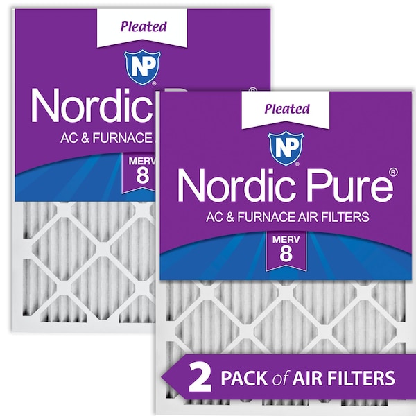 Nordic Pure 20x24x1 Pleated Air Filter, High Capacity, Electrostatically Charged Synthetic Media, MERV 8, 2 PK - 20X24X1M8-2