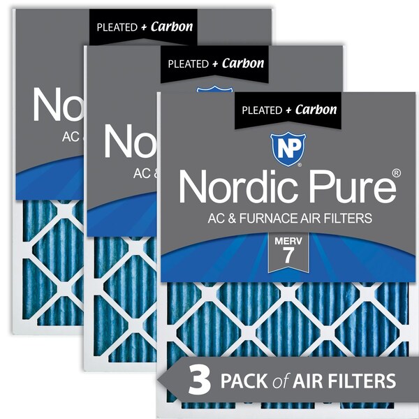 Nordic Pure 14x30x1 Plus Carbon Pleated Air Filter, High Capacity, MERV 7, 3 PK - 14X30X1M7+C-3