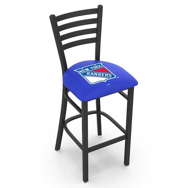 Holland Bar Stool Co 30" Blk Wrinkle New York Rangers Stationary Bar Stool, Ladder Back - L00430NYRANG