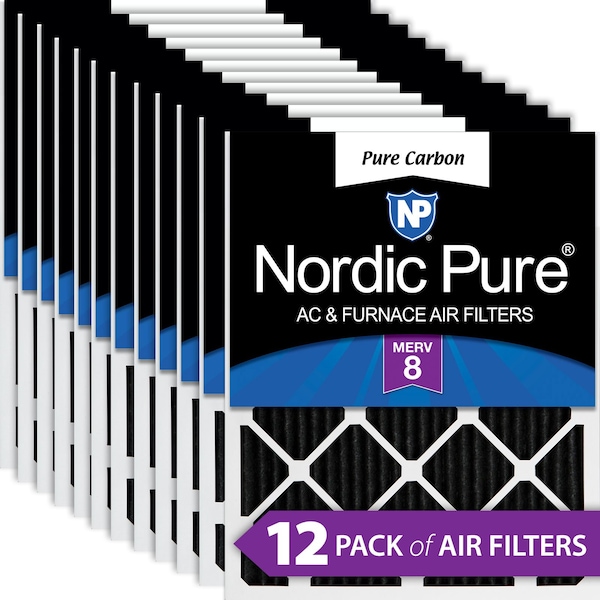 Nordic Pure 12x16x1 Pure Carbon Pleated Air Filter, High Capacity, MERV 8, 12 PK - 12X16X1PCP-12