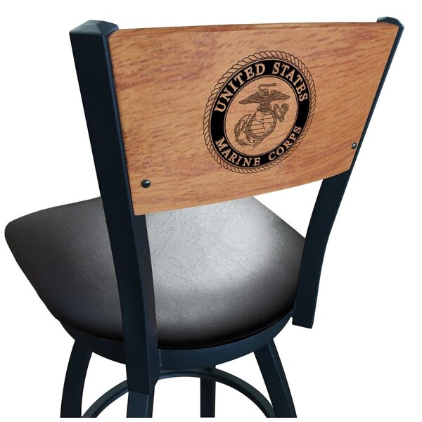Holland Bar Stool Co 25" Blk Wrinkle U.S. Marines Swivel Bar Stool, Laser Engraved Back - L03825BWMEDMPLAMARINEBLKVINYL