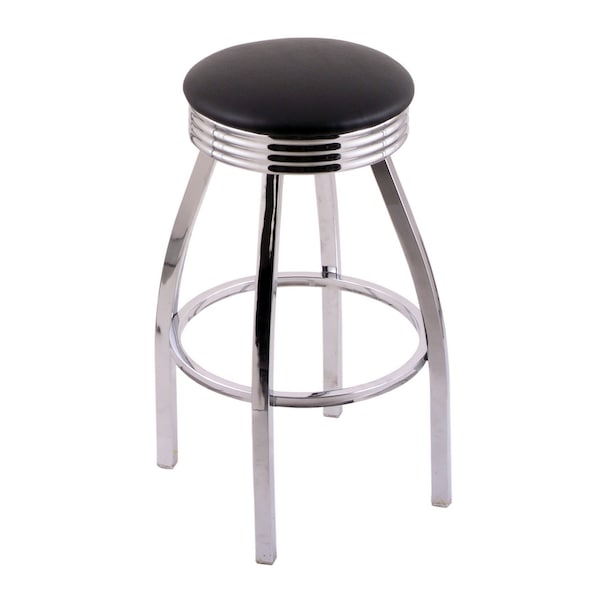 Holland Bar Stool Co 30" Bar Stool, Chrome Finish, Accent Ring, Black Vinyl Seat, 360 Swivel - C8C3C30BLKVINYL