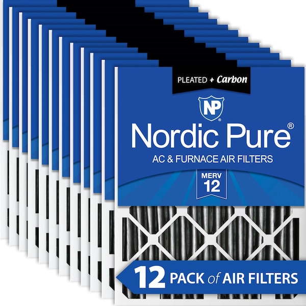 Nordic Pure 14x20x2 Plus Carbon Pleated Air Filter, High Capacity, MERV 12, 12 PK - 14X20X2PM12C-12