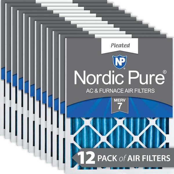 Nordic Pure 14x20x2 Pleated Air Filter, High Capacity, Electrostatically Charged Synthetic Media, MERV 7, 12 PK - 14X20X2M7-12