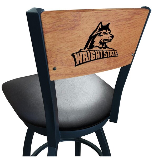 Holland Bar Stool Co 30" Blk Wrinkle Wright State Swivel Bar Stool, Laser Engraved Back - L03830BWMEDMPLAWRTSTUBLKVINYL