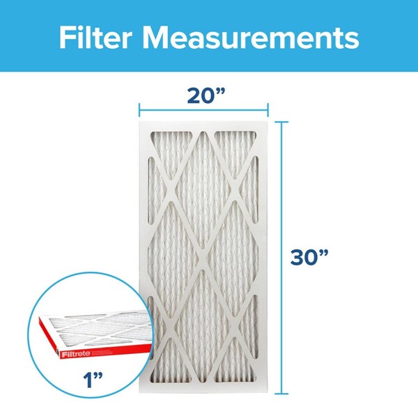 3M 20x30x1 Filtrete Pleated Air Filter, MERV 11, 2 PK - 9822-2PK-HDW