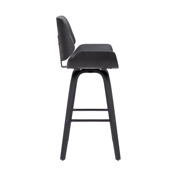 Armen Living Tyler 30" Bar Height Swivel Gray Faux Leather and Black Wood Bar Stool - LCTYBAGRBL30