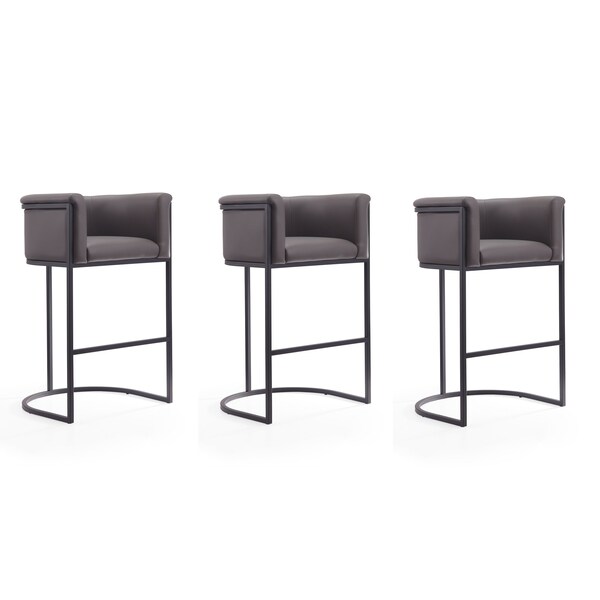Manhattan Comfort Cosmopolitan Barstool in Pebble and Black (Set of 3) - 3-BS015-PE