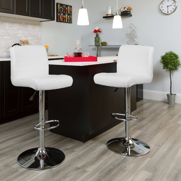 Flash Furniture White Vinyl Barstool, PK2 - 2-DS-8101B-WH-GG