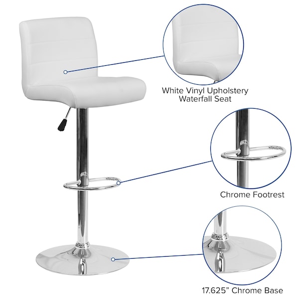 Flash Furniture White Vinyl Barstool, PK2 - 2-DS-8101B-WH-GG