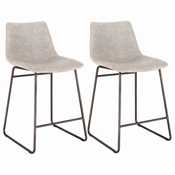 Amerihome Classic Faux Leather 24" Counter Height Chair Set, Stone, PR - BSLC24GSET